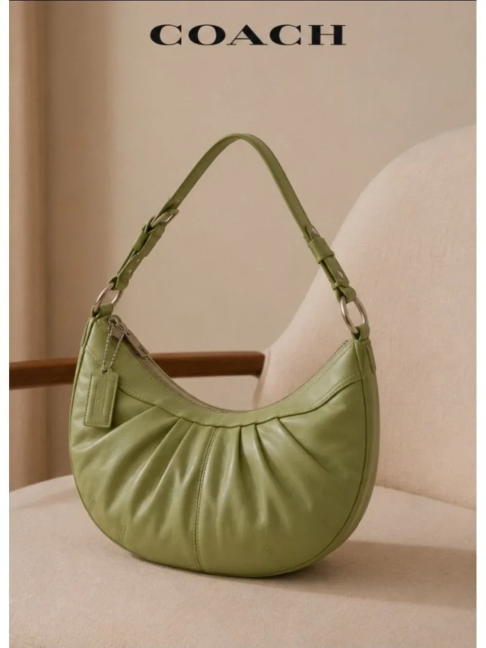 Vintage Y2K Coach Soho Pleated Leather Shoulder Bag Lime Green F13731 Hobo Purse - Picture 1 of 16